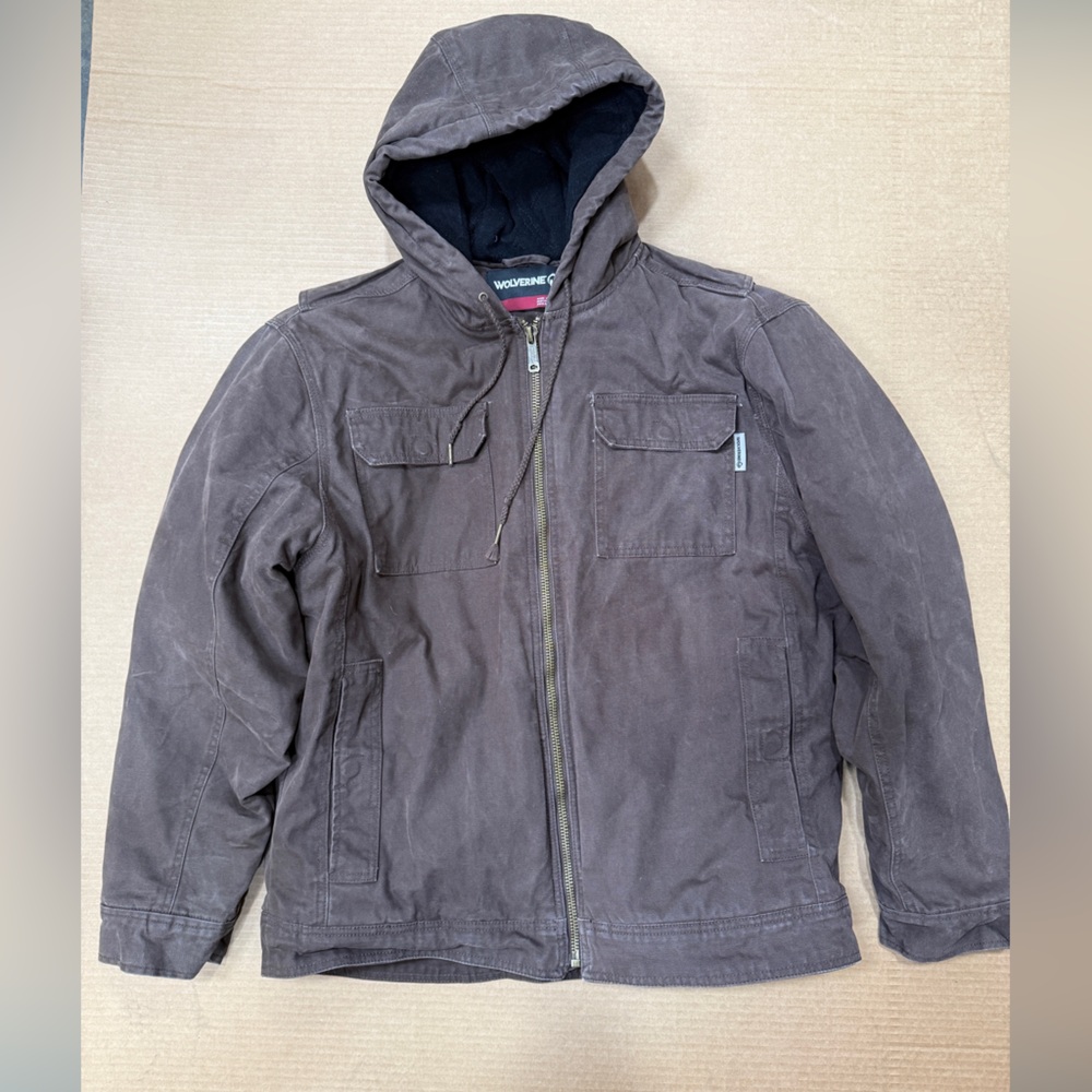 Wolverine Brown Hooded Work Jacket Size Large